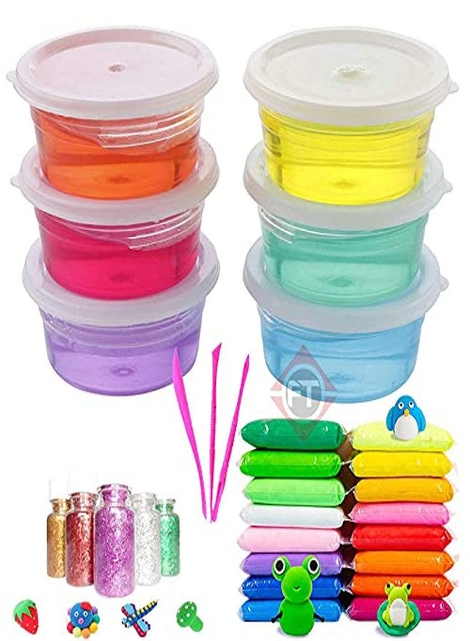 Firstly Traders New Creative Slime Kit with 6 Crystal Slime+ 12 Air Dry Clay with Free Tools, Glitter for Kids Boys and Girls Age 3+ Years Magic Slime Putty Toys - Image 1